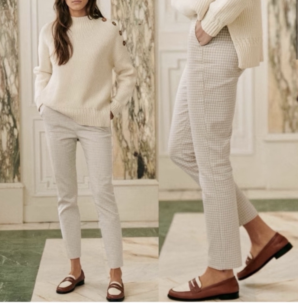 Sezane Cream and Tan Checkered Pants